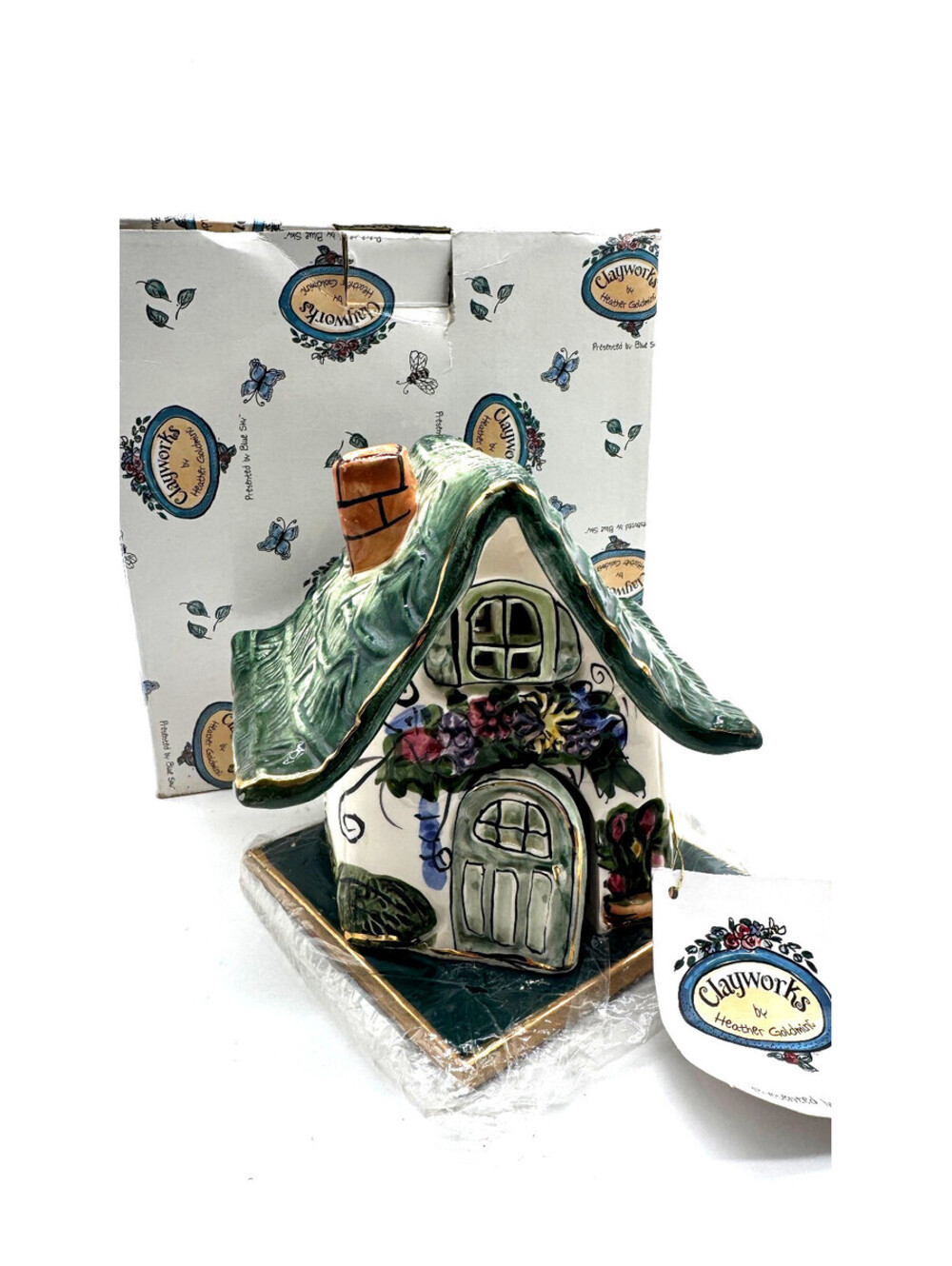 2000 Blue Sky Clayworks Heather Goldminc Flower Garden Cottage Box Tag Base